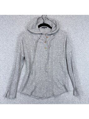 KnappStudio Henley Hoodie Womens‎ M Gray Ribbed Knit Cozy Casual Loungewear